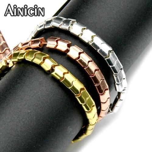 New Arrival 6mm Wide Corrugation Square Shape Strand Loose Beads Gold Silver Rose Gold Plating Hematite Beads 5pcs/lot