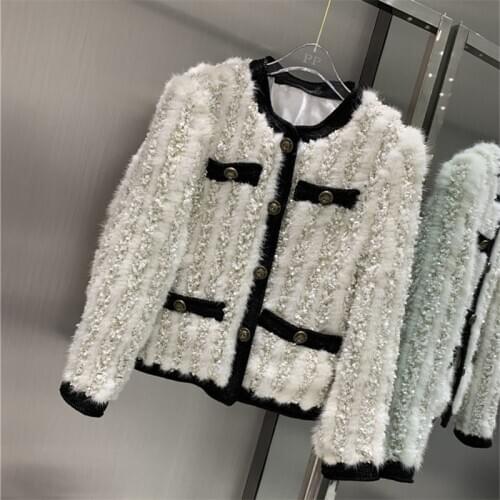 New Brand design winter women fur coats casual O neck knitted genuine real mink fur coats