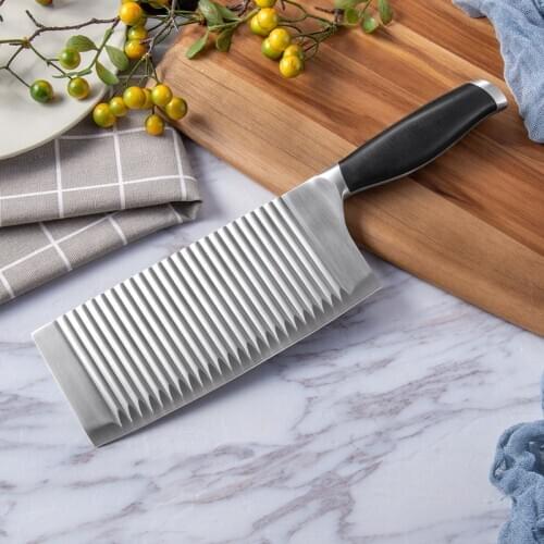 Slicing Knife - Kitchen Chef Knife with Wavy Corrugated Blade for Potato Meat Vegetable Fruit Cutter 5CR15 Stainless Steel