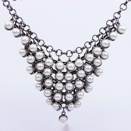 New Gun Black Color Multilayer Pearl Beads Chain Choker Necklace Imitation Pearl Chunky Necklace For Women Jewelry Accessories