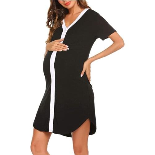 Maternity Dresses Woman V-Neck Splicing Breast-Feeding Short Sleeve Pregnant Maternity Nursing Dress одежда для беременных L