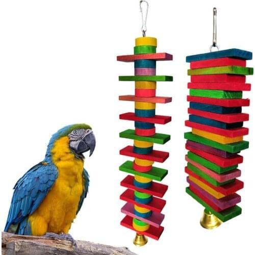 2Pcs Bird Parrot Bell Building Block Hanging Cage Bite-resistant Climb Chew Toy Bite-resistant Bell Pendant Birdcage Accessories