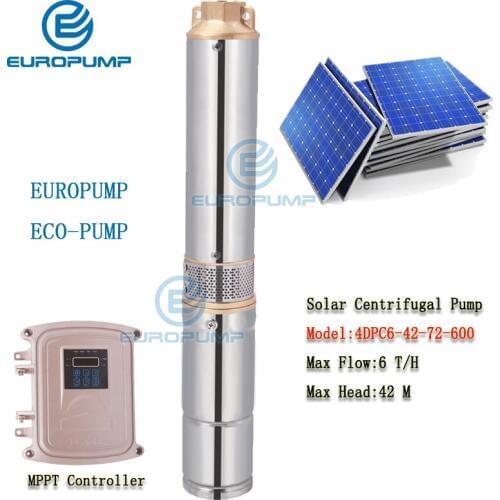 EUROPUMP MODEL(4DPC6-42-72-600)4" DC Submersible Solar Powered Pump 72V 600W Brushless DC Motor Max Head 42m, Flow 6T/H