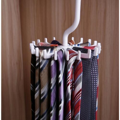 Quicdone 1Pcs White Plastic Tie Belts Scarves Rack Rotating Hook Holder High Quality Organizer Hanger Closet Storage HG0446