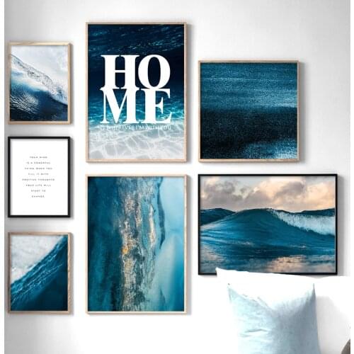 Blue Sea Water Wave Diving Cloud Quote Canvas Painting Wall Art Nordic Posters And Prints Wall Pictures Room Decoration