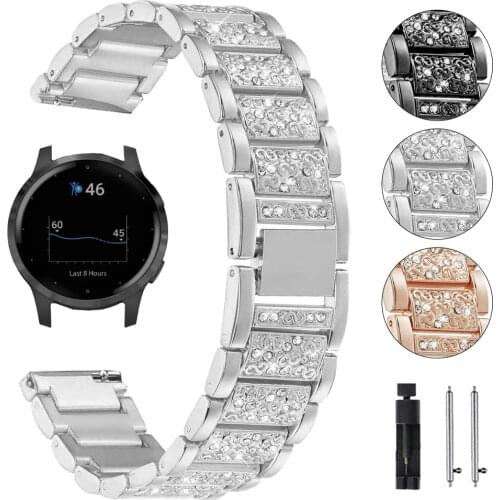 Women Diamond Bracelet for Garmin Vivoactive 4 3 Watch Band for Garmin Watch Vivomove HR Active Strap Quick Release Metal Belt