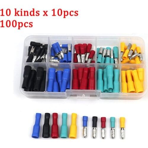 100pcs Insulated Electrical Wire Terminals Crimp Connector Spade Butt Ring Ferrules Terminal Block Cord End Wire Fork U-type Set