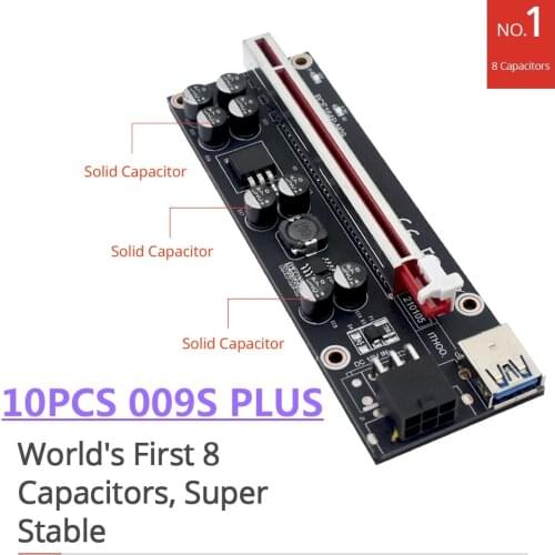 2021 Newest VER009S Plus Mining Super Verson 6Pin Cable Bitcoin Mining Miner PCIE Riser 009s Plus PCI E x16 Extender Riser Card