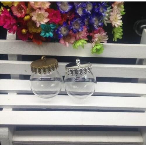 300sets/lot 20*15mm wholesale glass globe bubble pendant jewelry with crown tray necklace craft glass cover dome wishing bottle