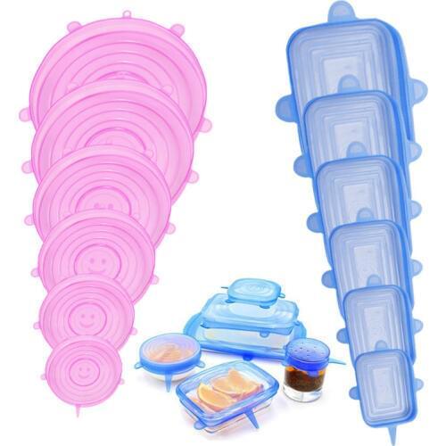 6pcs Reusable Silicone Food Cover Stretch Lids Universal Food Wrap Cover Food Fresh Keeping Silicone Caps Stretchable Lid