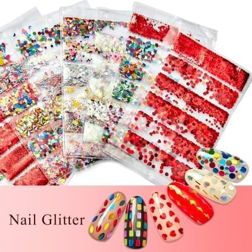 Nail Art Colorful Glitter Aluminum Foils 3D Flake Sticker UV Gel Polish Full Cover Laser DIY Nail Decoration Tools