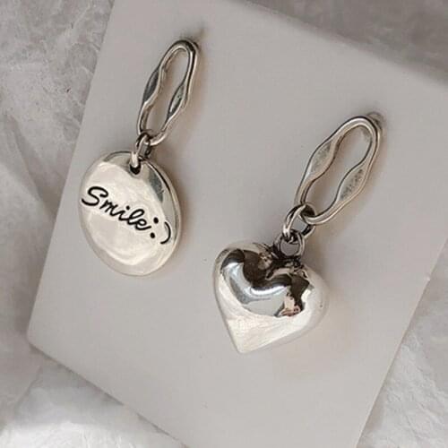 Retro Asymmetrical Round Card Love Smile Letter Earrings Temperament Personality Jewelry For Women Feature Namour Charm Gift