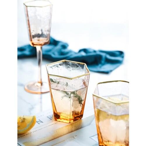 Champagne wine glass cup Hexagon goblet champagne glasses cups whiskey glass rose gold kitchen accessories drink glass creative