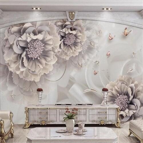 Milofi large wallpaper mural Nordic atmosphere peony three-dimensional body jewelry flower TV background wall