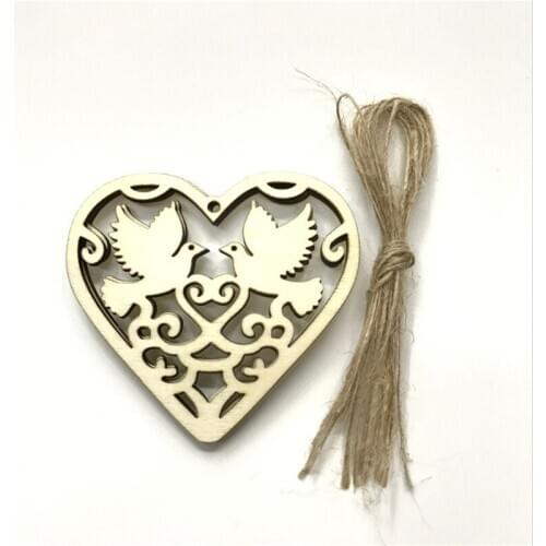 100PCS 80MM Mixed Heart Pattern Natrual Wooden Scrapbooking Embellishments Hollow Craft Flower Random for Wood Decoration