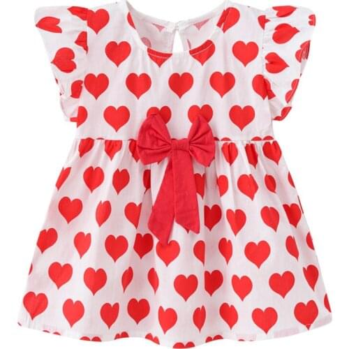 Kids Dresses Baby Girls Clothing 2021 Summer New Fashion Sweet Bowknot Dress Love Printed Short Sleeve Dress Children Baby 0-4y