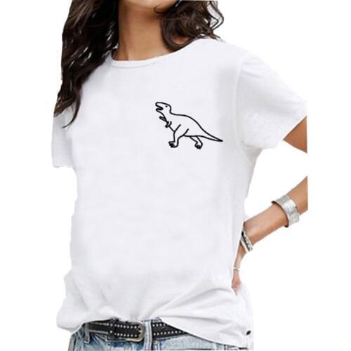 Cute Cartoon Dragon Pocket Graphic Tee Shirt Femme O-neck Short Sleeve Cotton Tshirt Women Black White Loose Ladies Tops