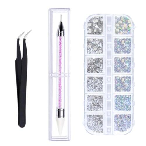 Hot Sale 12grids/set Mixed Colors Flat Back Rhinestone Crystal Diamond Gem 3D Glitter Nail Art Decoration for Nail Accessories