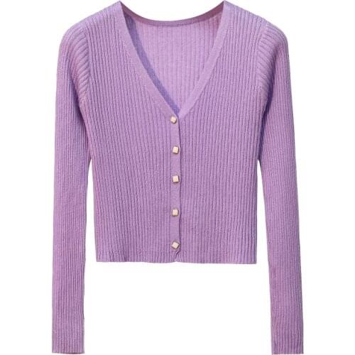 V-neck Short Knitted Sweaters Women Thin Cardigan Fashion Sun Protection Crop Top Ropa Mujer Girl Soft Slim Fit Knitwear Female