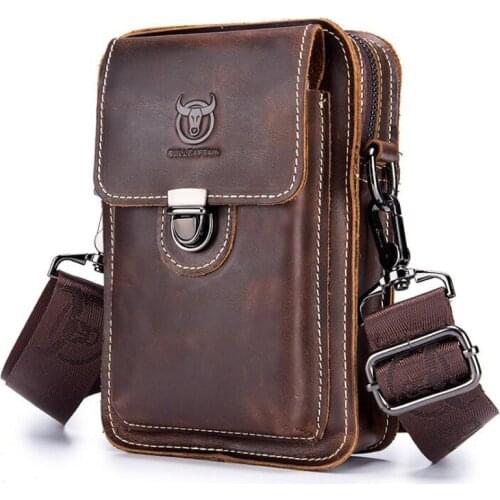 Crazy horse leather Male Waist Packs Men Messenger Bag Shoulder Bag Male Handbag Mini Crossbody Bag mini ravel Small Man Bag