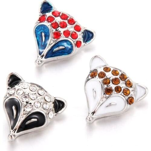 Hot wholesale 10pcs/lot High Quality Mix 18mm fox Metal Snap Button char Rhinestone diy Button Ginger Snaps Jewelry 6531