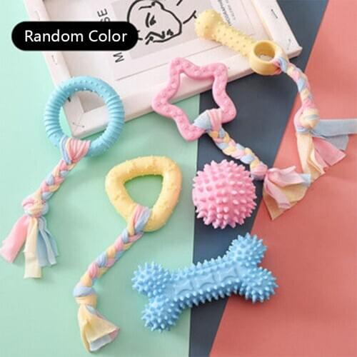 Macaron Pet-Toy Dog Cat Molar Squeak Bite Resistant Clean Candy Colors Bone Ball Star Pullable Interactive Cute Puppy