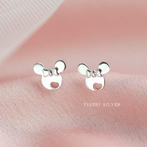 Cute Mini Bow Stud Earrings Wholesale Silver-plated Anime Cartoon Mouse 2021 Trendy Accessories Charm Jewelry For Women