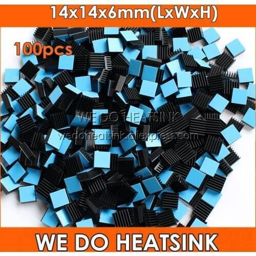 WE DO HEATSINK 100pcs 14x14x6mm Black Anodizing Aluminum Heatsink Small Chip Radiator Cooler With Thermal Adhesive Tape