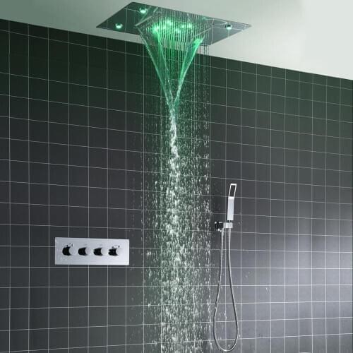 Shady fouad gold shower set 2 ceiling shower 1 wall shower 6pcs body jet hand rain hand mixer