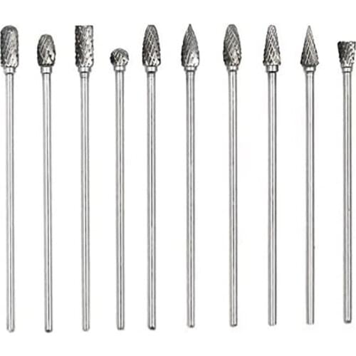 10Pc 6 Inch Long Double Cut Tungsten Solid Carbide Rotary Burrs Set 1/8 Inch(m) Shank Twist Drill Bit for Rotary Tools