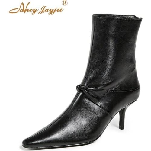 Winter Women Adult Boots Ladies Shoes Ankle Zipper Pointed Toe Super High Thin heels Mature Fashion Concise Nancyjayjii 2019
