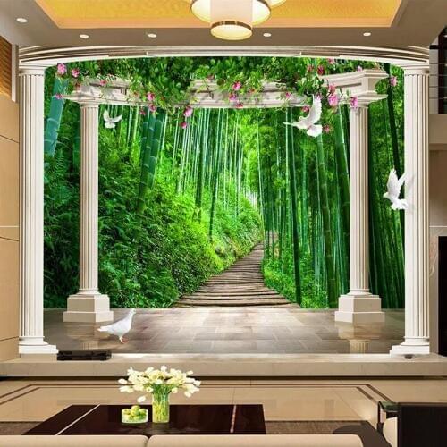 Custom Mural Wallpaper Wall Painting European Style Roman Column Bamboo Forest Landscape 3D Photo Wall Paper Living Room Bedroom