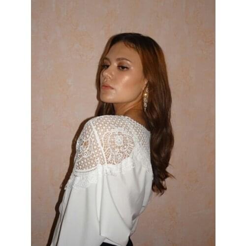 New Crochet Embroidery Lace shirt Women 2021 Spring Sexy Lace Stitching White Shirts Vintage Plus Size Ladies Tops Blusas