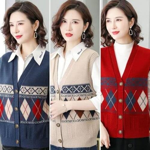 New Retro Knitted Cardigan Loose Womens Jacket Jacquard Sleeveless Vest Outer Wear Fashionable Stitching All-Match Vest Vest