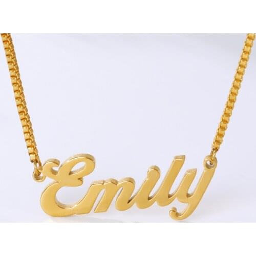 Custom Name Necklaces Women Gold Box Chain Stainless Steel Cursive Name Necklace on the neck Personalized Womens Jewelry Gifts