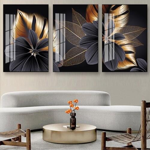 Black Golden Plant Leaf Canvas Poster Print Modern Home Decor Abstract Wall Art Painting Nordic Living Room Decoration Picture