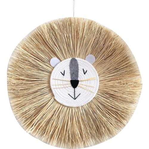 INS Nordic Hand Woven Cartoon Lion Hanging Decorations for Kids Room Cotton Thread Weaving Animal Tapestry Wall Hanging Decor