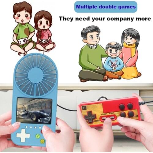 Handheld Gaming Player Summer Cooling Fan Electric Retro Portable Fans 400 in 1 Mini Screen Game Console Lanyard For Kids' Gift