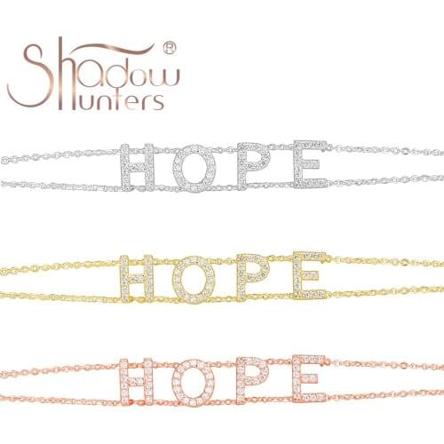 SHADOWHUNTERS Luxury BraceletS 925 Sterling Silver Letter HOPE Charm Bracelet Two Chains Women Crystal Jewelry For Friends Gift