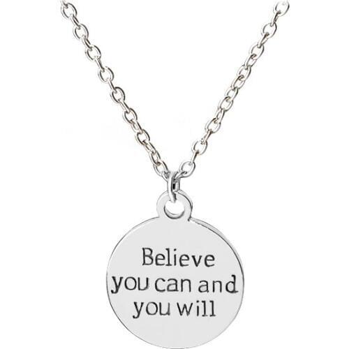 Hand-Stamped Necklace "Believe You Can And You Will" Pendant Necklace Inspirational Gift For Family Friend Customizable Jewelry