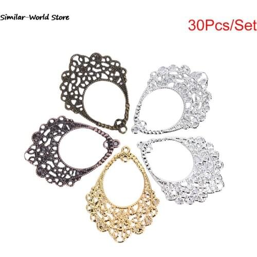 30pcs DIY Jewelry Earrings Ear Stud Pin Filigree Wraps Metal Connectors Crafts for Jewelry Making Accessories Charm Pendant