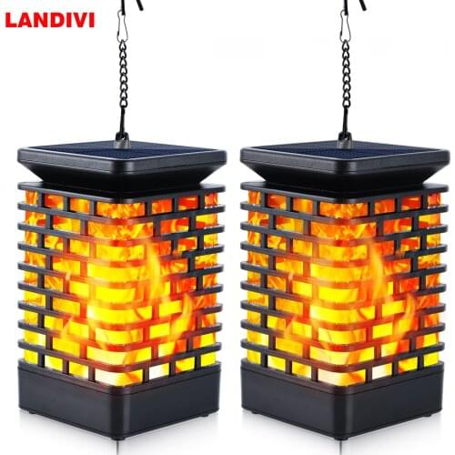 Solar Outdoor Lights LANDIVI Flickering Flame Solar Lantern Lights Outdoor Garden Hanging Lanterns with USB for Decorations