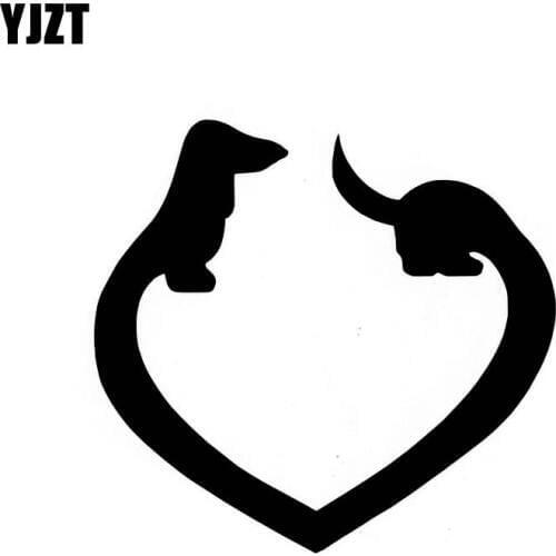 YJZT 12.7CM*11.9CM DACHSHUND HEART DOG Vinyl Car Sticker Decals Black/Silver C10-00482