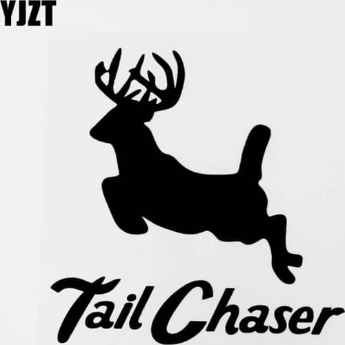 YJZT 15.5CM×15.6CM Fashion Decal Tail Chaser Animal Deer Vinyl Car Sticker Black/Silver 8C-0484
