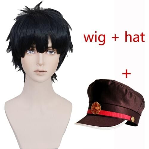 Yugi Amane Wig With Hat Jibaku Shounen/Toilet-bound Hanako-kun Yugi Tsukasa Cosplay Synthetic Black Short Hair Wigs + Wig Cap