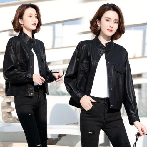 Leather Blazer Women Jacket Short Foreign Style Spring And Autumn 2021 New Korean Loose Fashion Stand Collar Womens Motorcycle