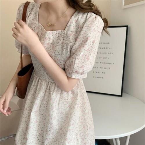 2021 Women Summer Elegant Long Floral Dress Sashes Square Collar High Waist Zipper A-line Maxi Sundress