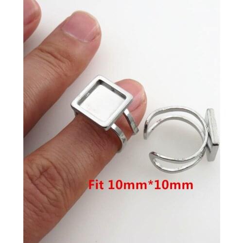 10mm*10mm Square Ring Setting For Cabochon Stainless Steel Blank Ring Bezel Trays DIY Jewelry
