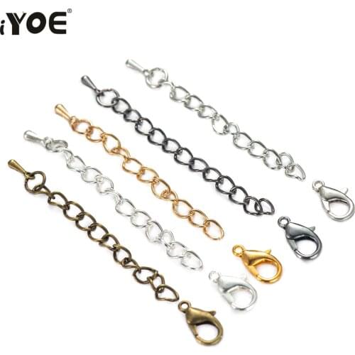 10pcs/Lot 50mm Tone Extend Extension Tail Chain With Lobster Clasp Connectors Set for Jewelry Making Necklace Bracelet Supplies