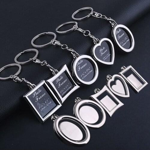 100pcs/Lot Metal Photo Frame Keychain Heart Round Square Shape Key Chain Apple Keyring DIY Logo For Lover Gifts Frame Keyrings